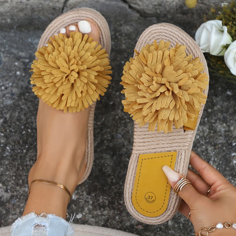 Damskor Sommar Nya Stora Storlekar Helstycke Sandaler Rund Tå Bekväma Strandskor Blommig Platt Botten Damsandaler Söt Rosa_voghion.com