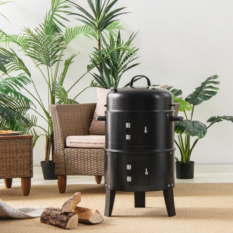 3-in-1 Charcoal BBQ Grill Cambo with Built-in Thermometer_voghion.com