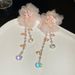 Silver Needle Pink Mesh Flower Pearl Tassel Fashionable Design Sweet Temperament Earrings For Women_voghion.com