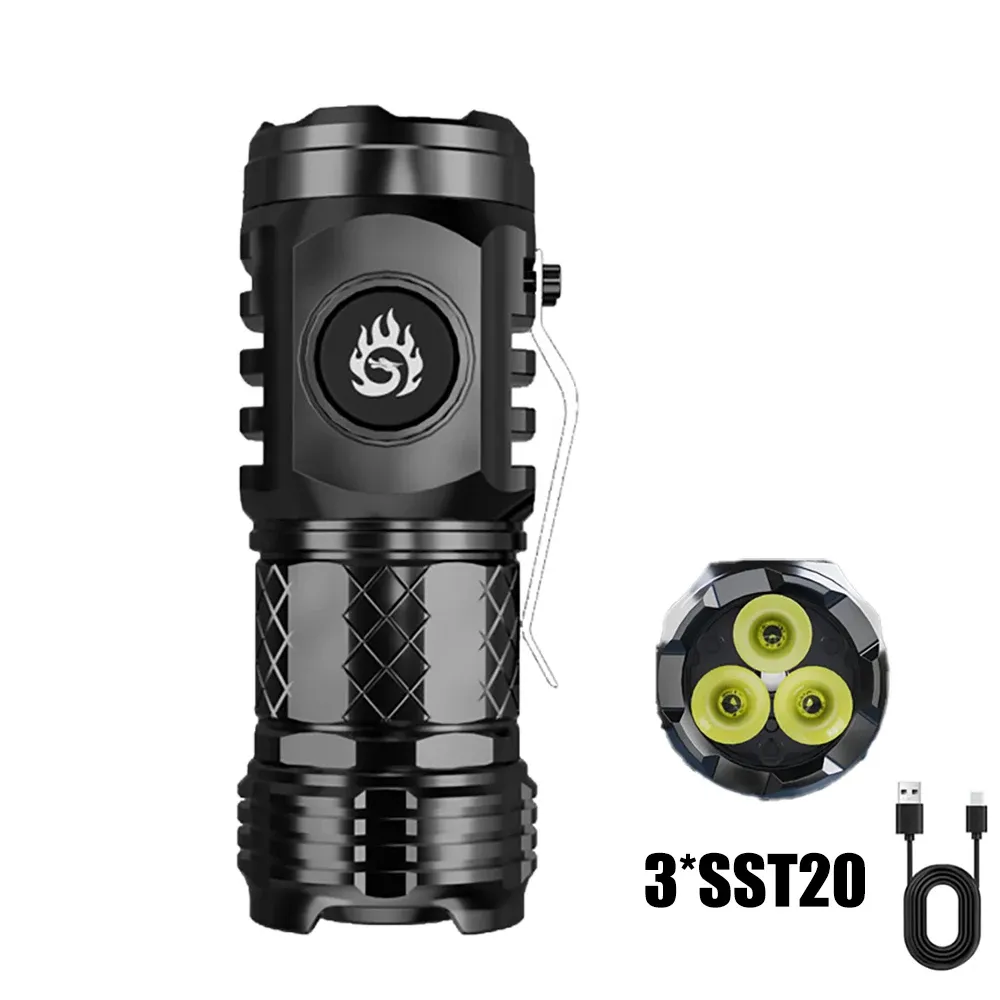 HighQuality3*SST20LEDFlashlight18350SuperBrightTorchRechargeableUSBLightWaterproofwithCAPCLIPforHikingCamping_voghion.com