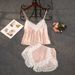Women's Sleepwears Thin White Lace Silk Lace Without Chest Pad Gathered Pajamas Shorts Two Piece Set_voghion.com