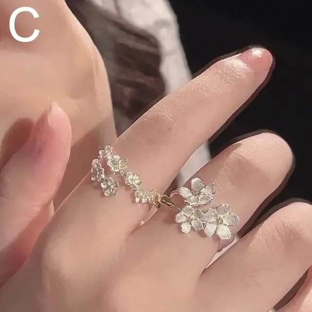 Pronto Stock Unico Delicato Fiore Apertura Anelli Regolabili Per Le Donne Argento Colore Minimalista Dito Fidanzamento Gioielli Regalo Femminile_voghion.com