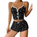 Sleepwears Nya produkter Hjärtformat tryckt Kontrastfärg Hemkläder Front Slit Suspender Pyjamas Set_voghion.com