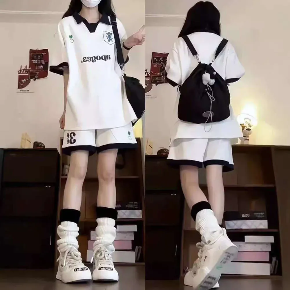 Ensemble de sport décontracté style coréen Dongdaemun pour femme, été 2024, short à manches courtes ample, deux pièces_voghion.com