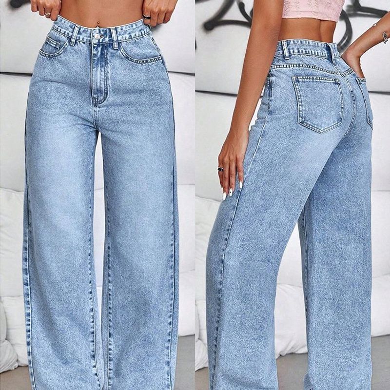2025 Summer New Loose Trendy Design Long Pants Personality Street Style Solid Color Washed Jeans_voghion.com