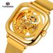 High-end FORSINING Designer Luxury Man Gold Watch Square Steel Skeleton Mechanical Clockwork Elegant Business Male Wrist Watch_voghion.com