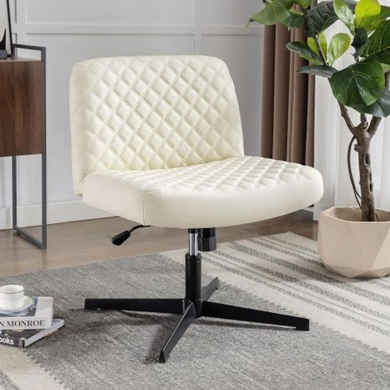 Bürostuhl Ohne Armlehnen,Home Office Stuhl Keine Räder,Heavy Duty Metallbasis,120°Schaukelnder Breiter Sitz Ergonomischer Stuhl, Dicken Gepolsterte Dreh Eitelkeit Stuhl Für Heim und Büro_voghion.com