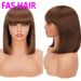 #4 Braune glatte Bob-Perücke mit Pony – 100 % Echthaar (natürliches Aussehen, mittellang, hitzebeständig)_voghion.com