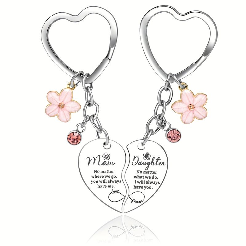 Smilelife Geschenk für Mütter, 2 rosa Blumen-Wasser-Diamant-Anhänger mit herzförmigen Schlüsselanhängern für Mutter und Tochter, geeignet als Geburtstagsgeschenk zum Muttertag_voghion.com