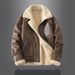 Men's Slim Fit Faux Shearling Jacket, Winter Lined Notch Lapel Coat With Zip Closure, Warm Polyester Blend Outerwear In Black/Brown (Sizes L-4XL)_voghion.com