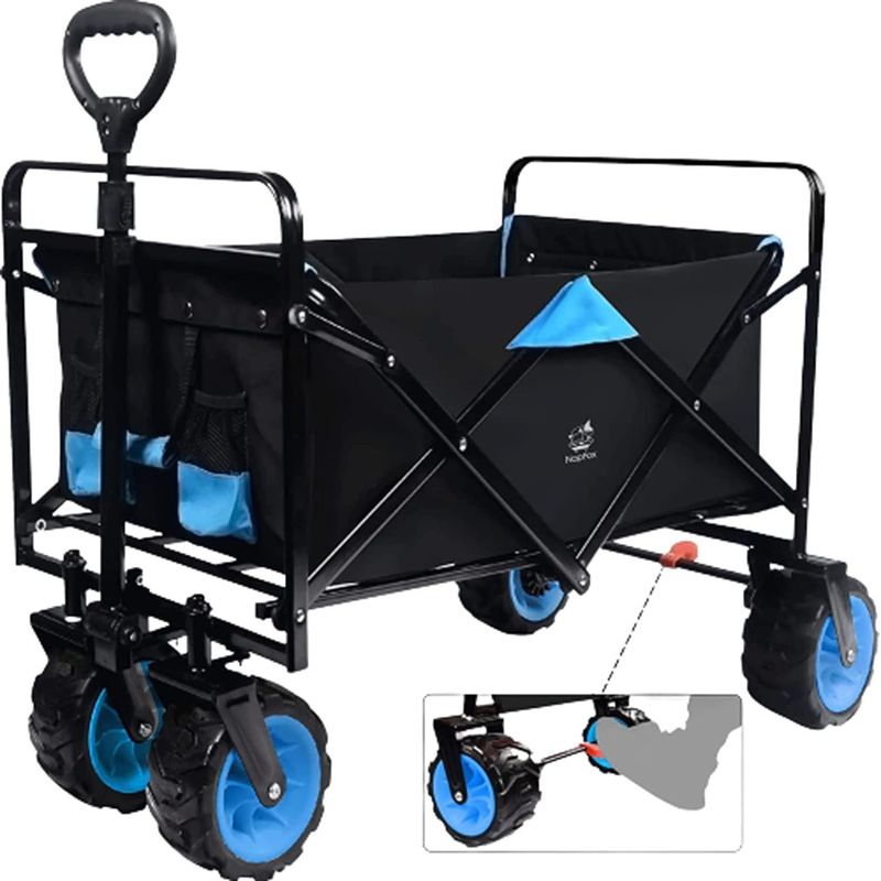 Collapsible Heavy Duty Beach Wagon Cart Outdoor Folding Utility Camping Garden Beach Cart With Universal Wheels Adjustable Handle Shopping_voghion.com