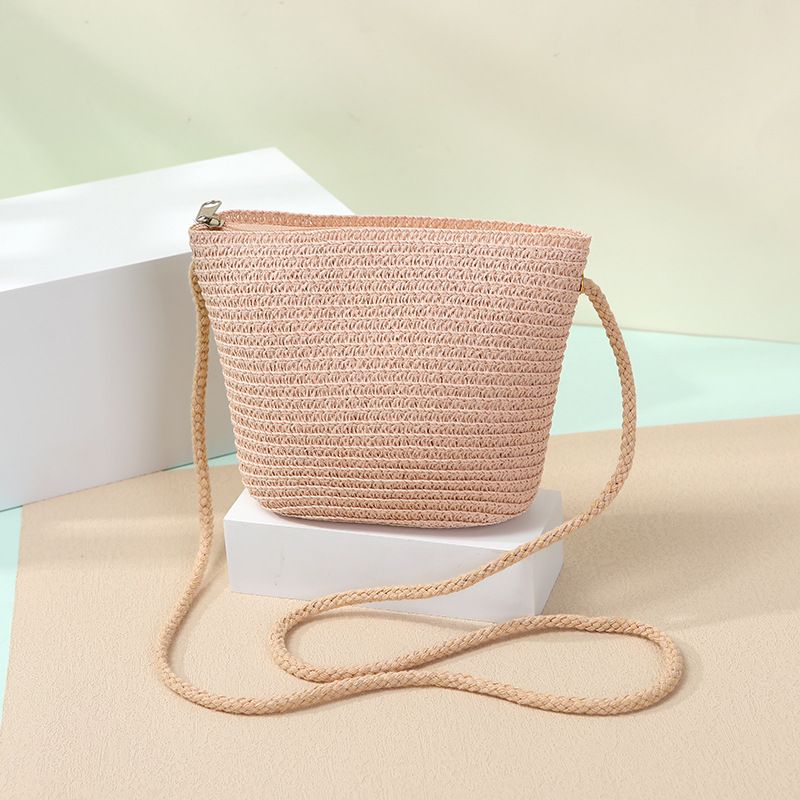 Damen Umhängetaschen Mädchen süße Strohtasche Handy umgehängt Geldbörse handgewebte Seashore Shell Tasche_voghion.com