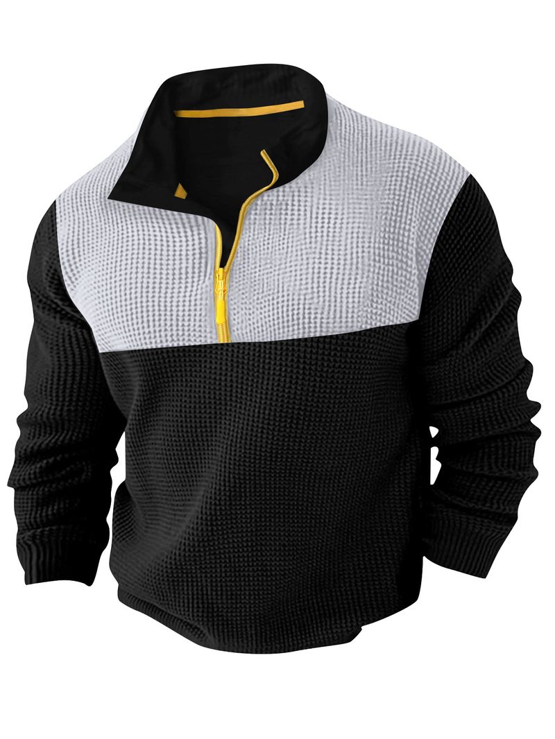 Spring And Autumn New Men's T Shirt Sweater Casual Sports Colorblock Long Sleeve Turtleneck Half Zipper Top_voghion.com