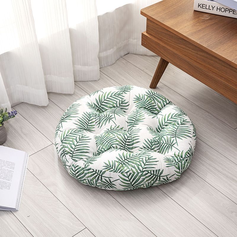 Round Cotton-Linen Cushion With Floral Print - Soft Seat & Backrest Pillow For Floor, Tatami, Bay Window, And Chairs_voghion.com
