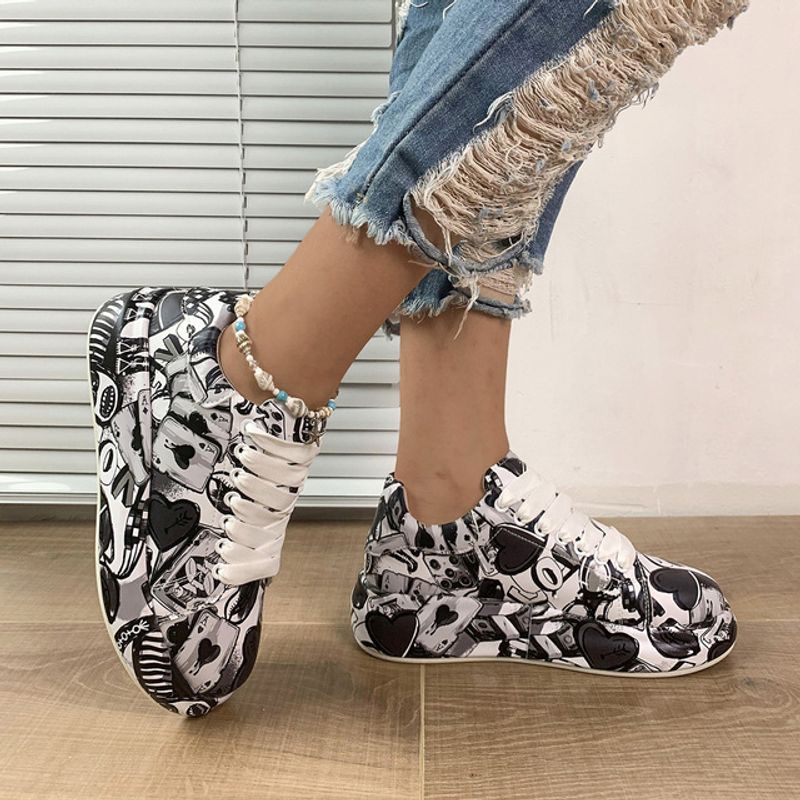 Dikke Zolen Verhoogde Dames Sportschoenen Vrouwen 2023 Nieuwe Vrouwen Handgeschilderde Graffiti Witte Schoenen Outdoor Casual Schoenen_voghion.com