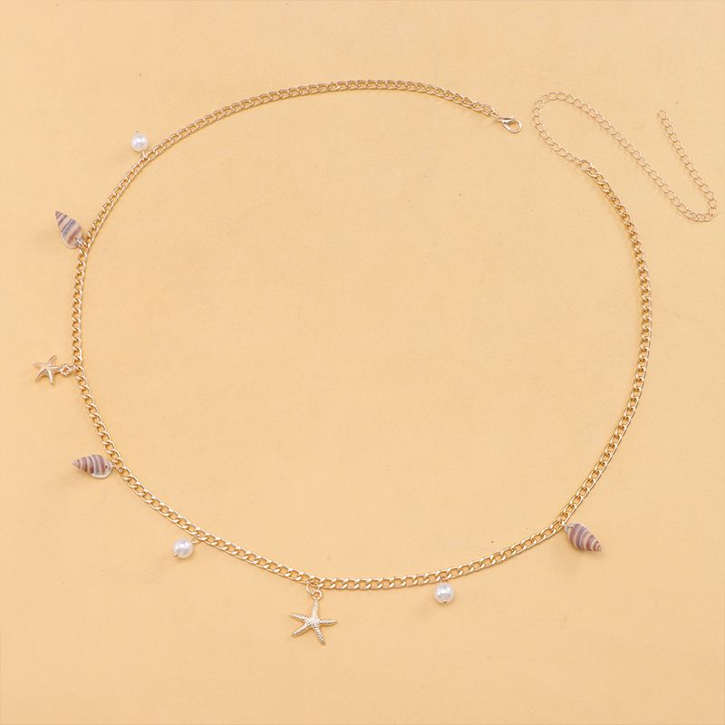 New Bohemian Summer Beach Shell Waist Pearl Sea Star Conch Body Chain Female_voghion.com