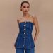 Women's Denim Tube Top - Sleeveless Metal Button Corset Vest Sexy Stretch Crop Top For Spring & Summer_voghion.com