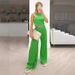 Women's water wave solid color sleeveless vest top trousers fashion women's casual two-piece suit_voghion.com