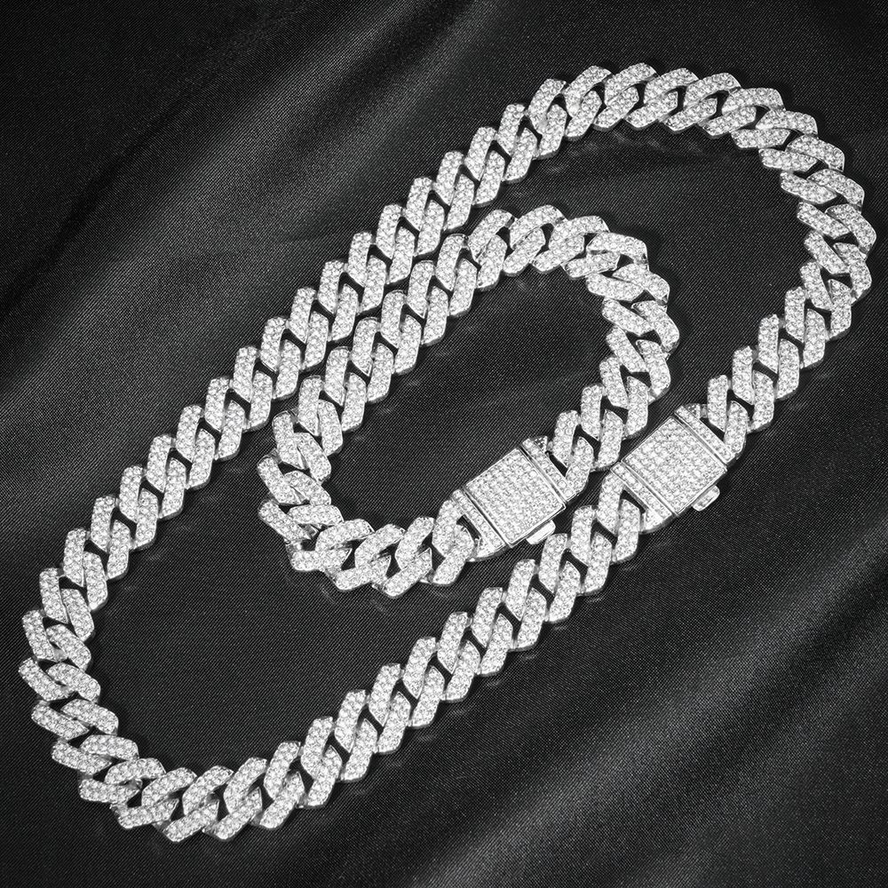 3-teiliges Set kubanischer Kettenuhren für Herren im Hip-Hop-Miami-Stil, verziert mit Strasssteinen, bestehend aus Halskette, Uhr und Armband._voghion.com