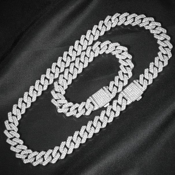 3-teiliges Set kubanischer Kettenuhren für Herren im Hip-Hop-Miami-Stil, verziert mit Strasssteinen, bestehend aus Halskette, Uhr und Armband._voghion.com