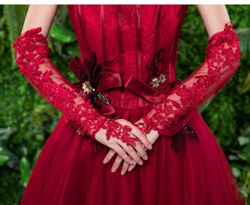 Women's Clothing Bride Black Lace Party Gloves Mesh Sleeves Wedding Dress Halloween Long Fingerless Over Elbow Transparent_voghion.com