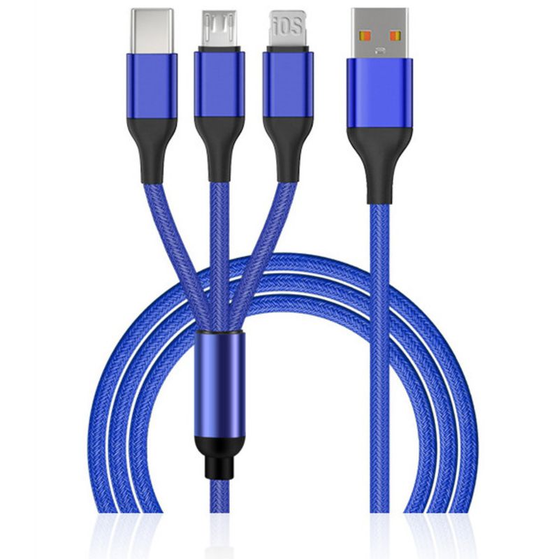 Pure Copper 120W Fishing Net Braided One-to-Three Compatible With Huawei Type-C Three-in-One 6A Fast Charging Data_voghion.com