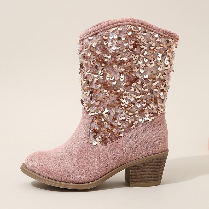 Kids Shoes girls' Martin boots 2024 new sequined thick heels European and American fashion catwalk fashion medium and large girls' short boots trend_voghion.com