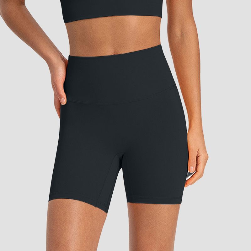 Women's high waist nude feeling no embarrassing line skin-friendly hip lifting abdomen no falling crotch women's fitness three-quarter shorts_voghion.com