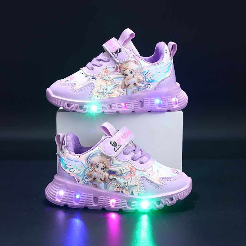 SHLIANG Children's Sports Shoes with Lights Cute Cartoon Girls Sneakers LED Luminous Light Running Shoes Leather Toddler Shoes S160B_voghion.com