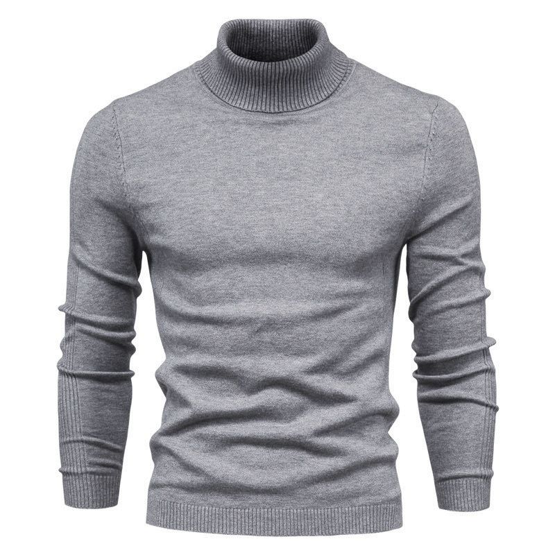 Einfarbiger Pullover mit hohem Kragen und lässigem Strickhemd für Herren_voghion.com