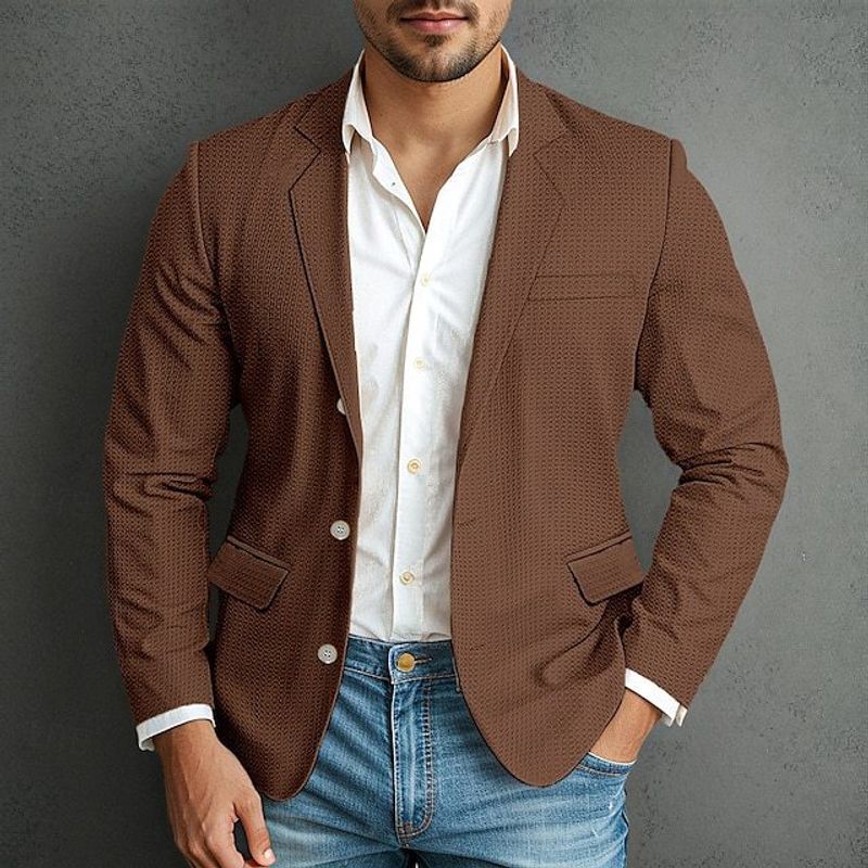 Herrenbekleidung Herrenmode Casual Anzugjacke Jugend Einfarbig Waffel Anzug Herrenbekleidung_voghion.com