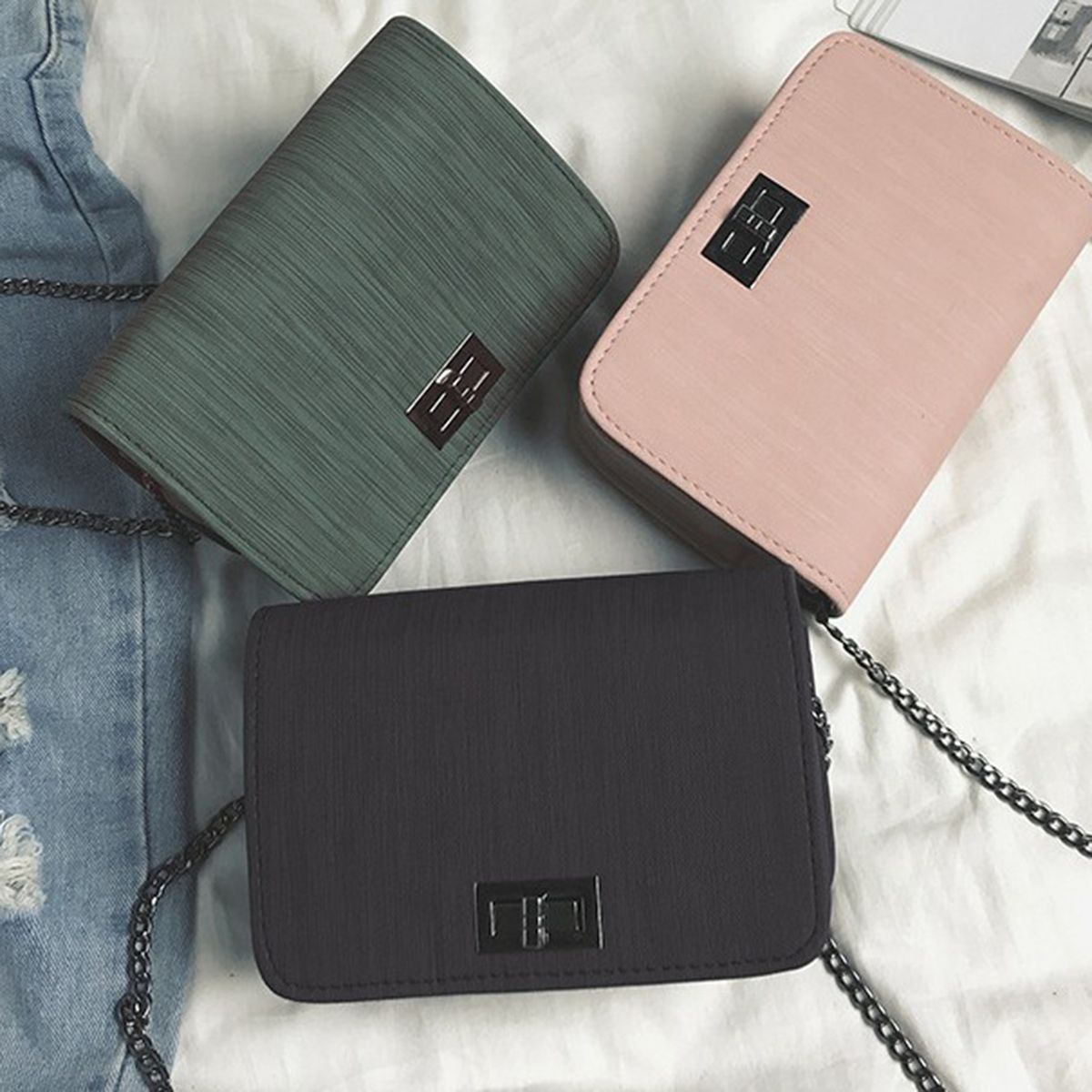 Lihanbao Borsa a tracolla quadrata in pelle tinta unita da donna Borsa a tracolla-Nero_voghion.com