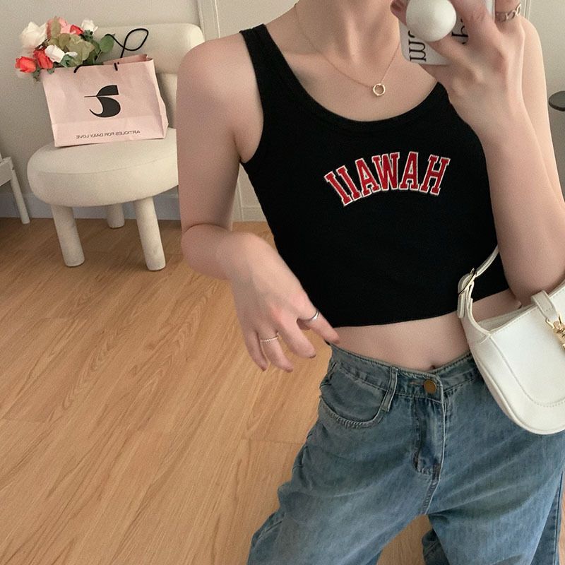 Embroidered letter camisole underwear spring and summer, anti glare, breathable gathering, fixed cup, chest wrapping,_voghion.com