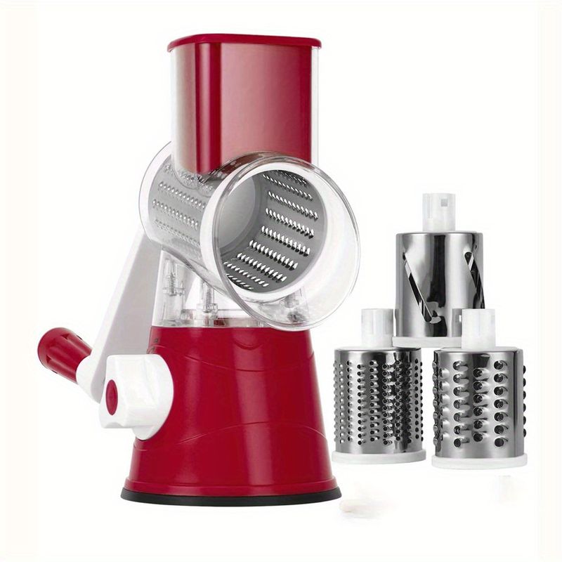Cheese Grater, Kitchen Mandoline Vegetable Slicer With 3 Interchangeable Blades, Easy To Clean Rotary Grater Slicer For Fruit, Grinder For Potato_voghion.com