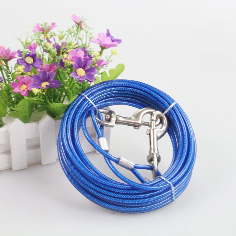 One-to-Two Double-Headed Steel Wire Leash Dog Iron Chain Fixed Rope Pet_voghion.com
