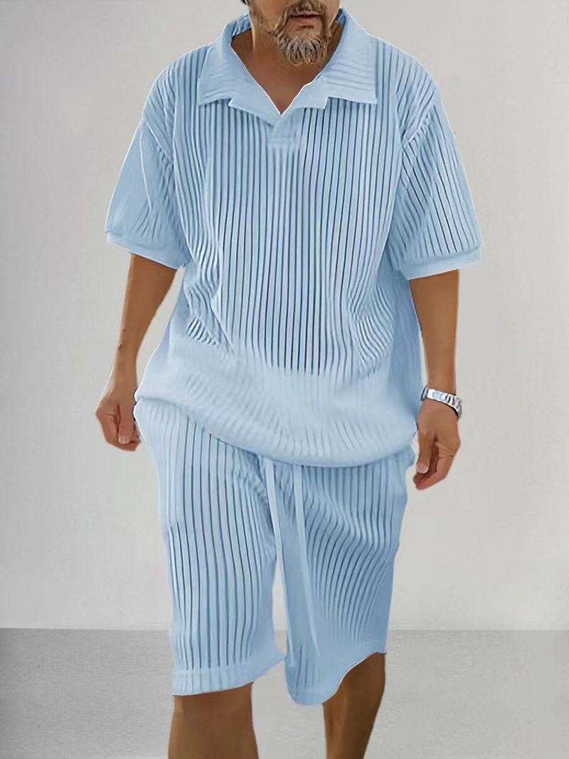 Men's Summer casual sweater suit men's summer woolen suit men's 2024 loose short-sleeved T-shirt shorts men's clothing_voghion.com
