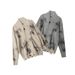 Gothic Tie-Dye Knit Cardigan – Unisex Distressed Open-Front Coat, Stand Collar & Drop-Shoulder Design, Grunge Streetwear Staple (Ashy Grey/Khaki)_voghion.com