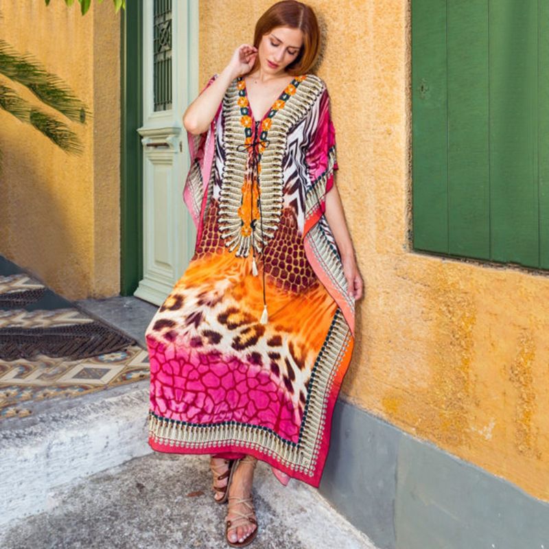 Women's Leopard Print Beach Cover Up Long Dress - Lightweight Sun Protection Swimwear Outerwear For Vacation, Pool, And Summer Outings_voghion.com