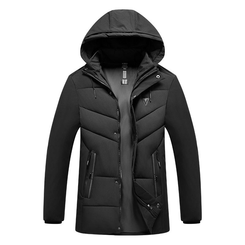 Men's Clothing Men's Thickened Fleece-Lined Hooded Parka Coat - Winter Warm Long Jacket With Multiple Pockets (Black, Navy Blue)_voghion.com