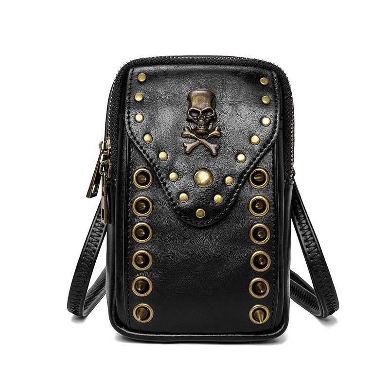 Chongsukei New Women's Shoulder Skull Rivet Outdoor Phone Bag with Personalized and Versatile Design_voghion.com
