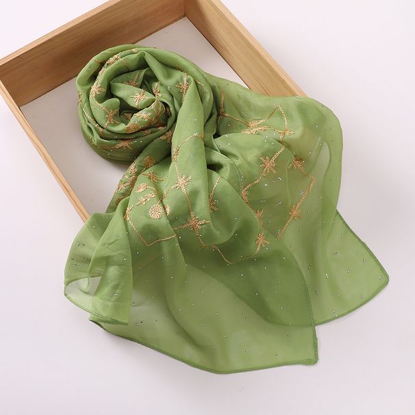 Eleganter Chiffon-Hijab mit Stickerei und Strasssteinen – Leichtes muslimisches Kopftuch für Damen – 70 x 175 cm (verschiedene Farben)_voghion.com