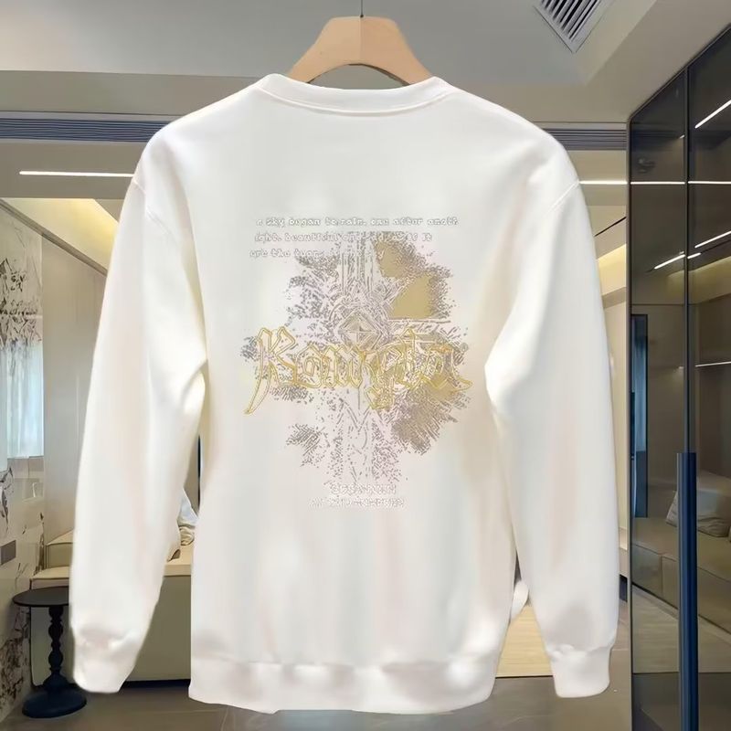 Herrenbekleidung Crewneck Sweat Herren Loose Design Sense Smiley Print Retro Instagram Style Modisches Markenoberteil für Frühling und Herbst_voghion.com