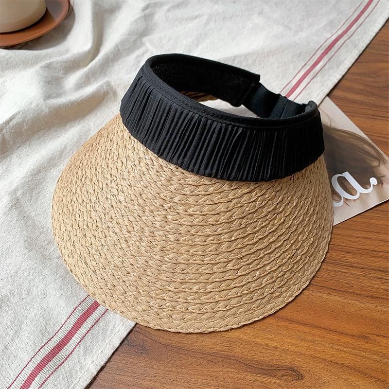 Woven Straw Hat Women's Summer Big Brim Sunshade Sunscreen Empty Top Hat UV Protection Seaside Vacation Sun Hat Tide_voghion.com