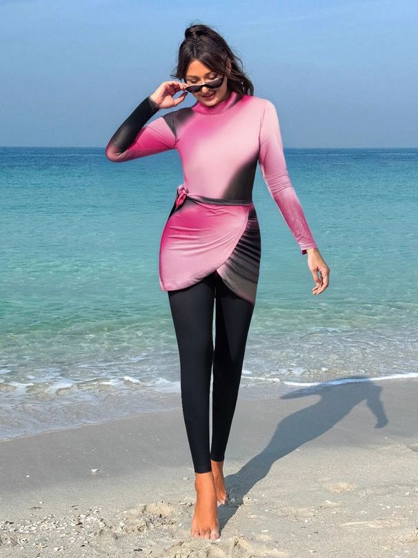Women's Clothing Tight Long Sleeved Trousers Conservative Hot Spring Muslim Swimsuit_voghion.com