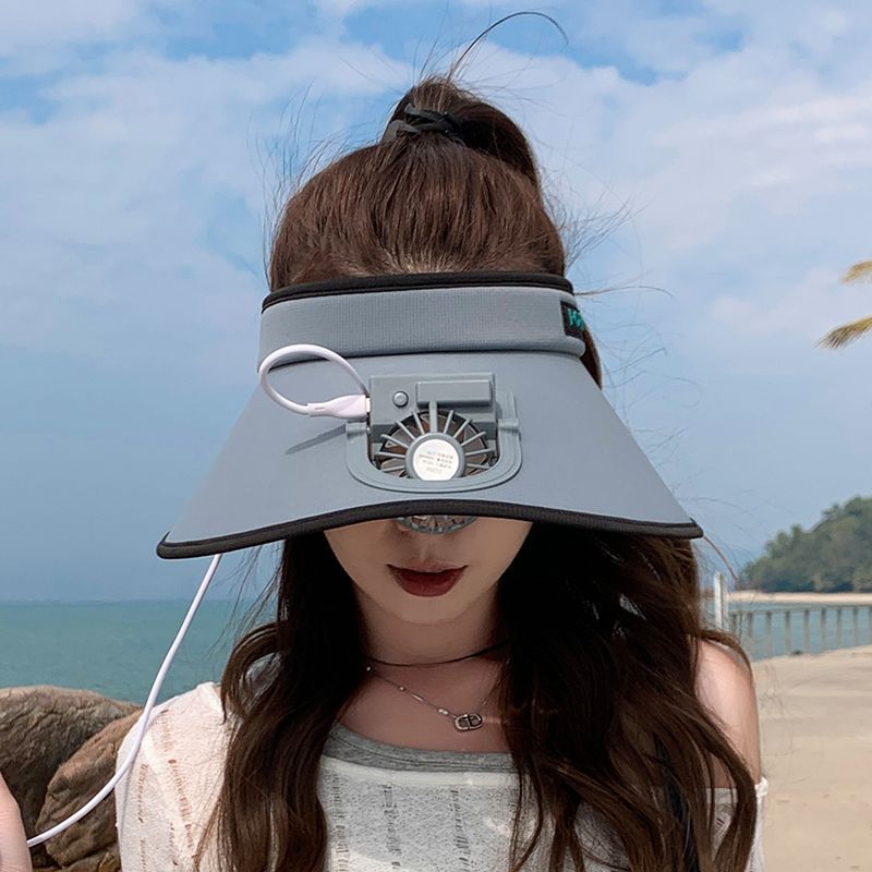 New Rechargeable Fan Summer Outdoor Large Brim Open Top UV Protection Sun Hat_voghion.com