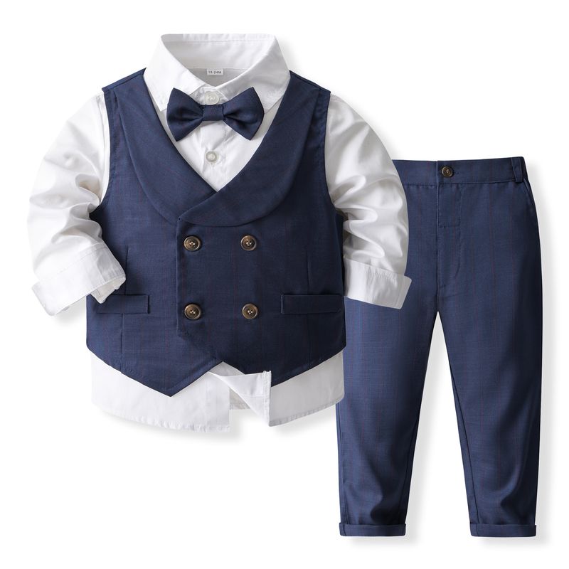 Traje para niños, traje de vestir, chaleco de anfitrión de boda para niño de estilo británico, conjunto de tres piezas_voghion.com