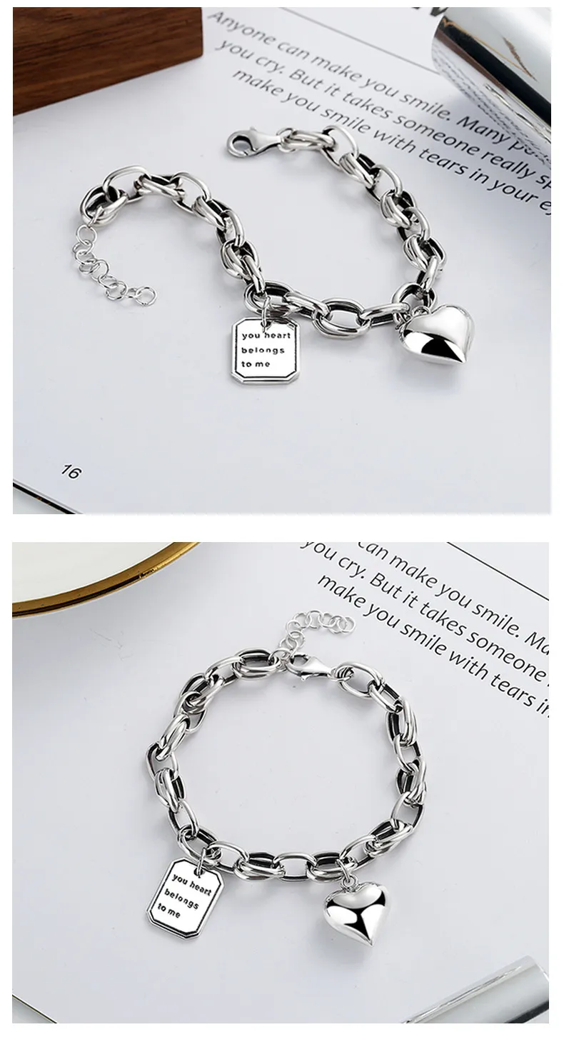 S925 sterling silver jewelry love splicing small square pendant bracelet for women_voghion.com