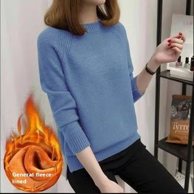 Plush thickened women's 2024 spring autumn winter Korean version round neck loose Fried Dough Twists pullover solid_voghion.com