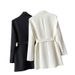 Dameklær Mellomlang liten blazer for kvinner vår og høst ny ensfarget midje slankende dobbeltspent motedresstopp_voghion.com
