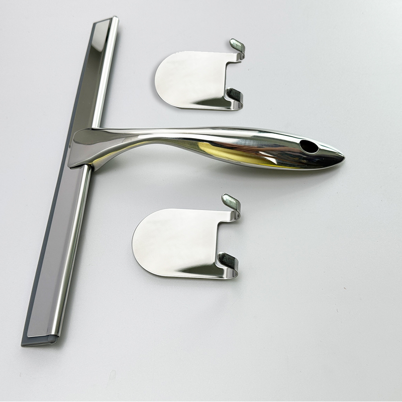 Universal Shower Squeegee For Shower Doors, Bathrooms, Windows & Car Glass - Stainless Steel, 10" Silver - 2 Semi-Circle Hooks_voghion.com